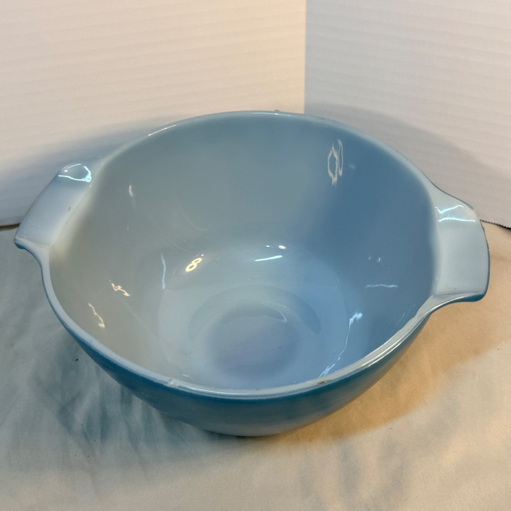 Vintage Anchor Hocking Fire-King Blue Milk Glass Mixing Bowl Tab Handle 8.5"
